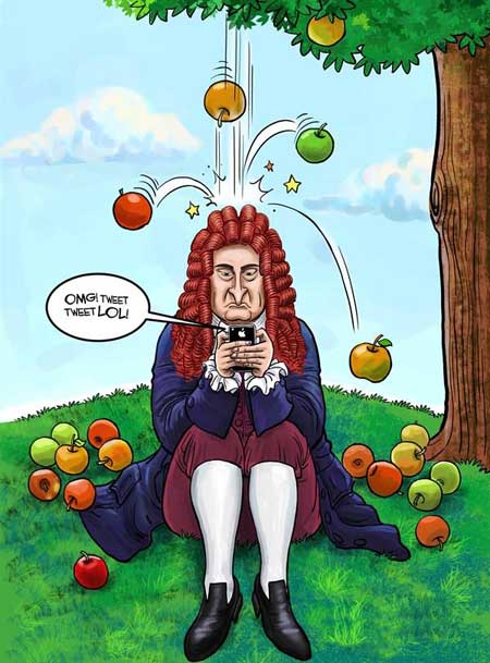 اگر نیوتن هم موبایل داشت ! ( کاریکاتور ), طنز و کاریکاتور