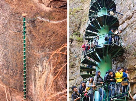 خطرناک ترین پله ها,پله های خطرناک,پله های مارپیچی کوه تایهانگ
