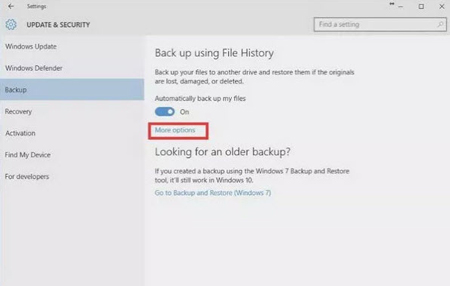استفاده از File History در ویندوز 10،File History پشتیبان گیری از داده ها, فایلهای سیستمی